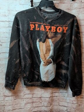 Playboy Graphic Crewneck Sweatshirt - Black with Orange Print Small